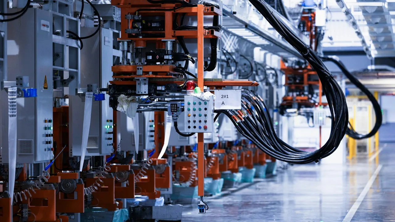 An automated production line in a factory