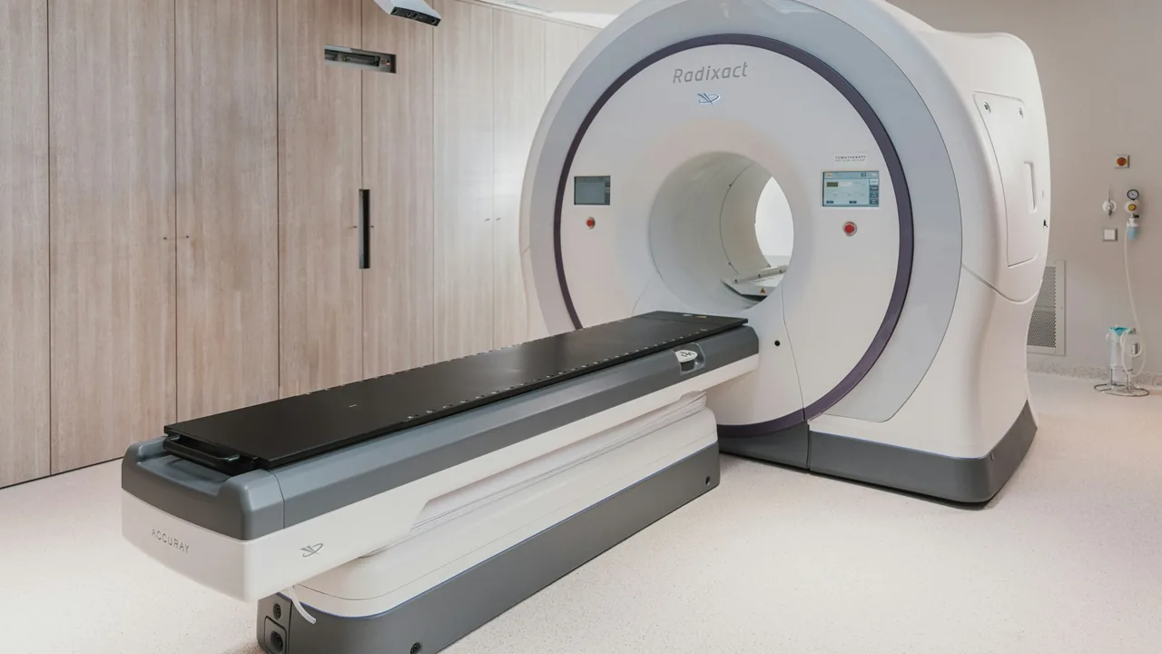 A CT scanner in a hospital imaging room
